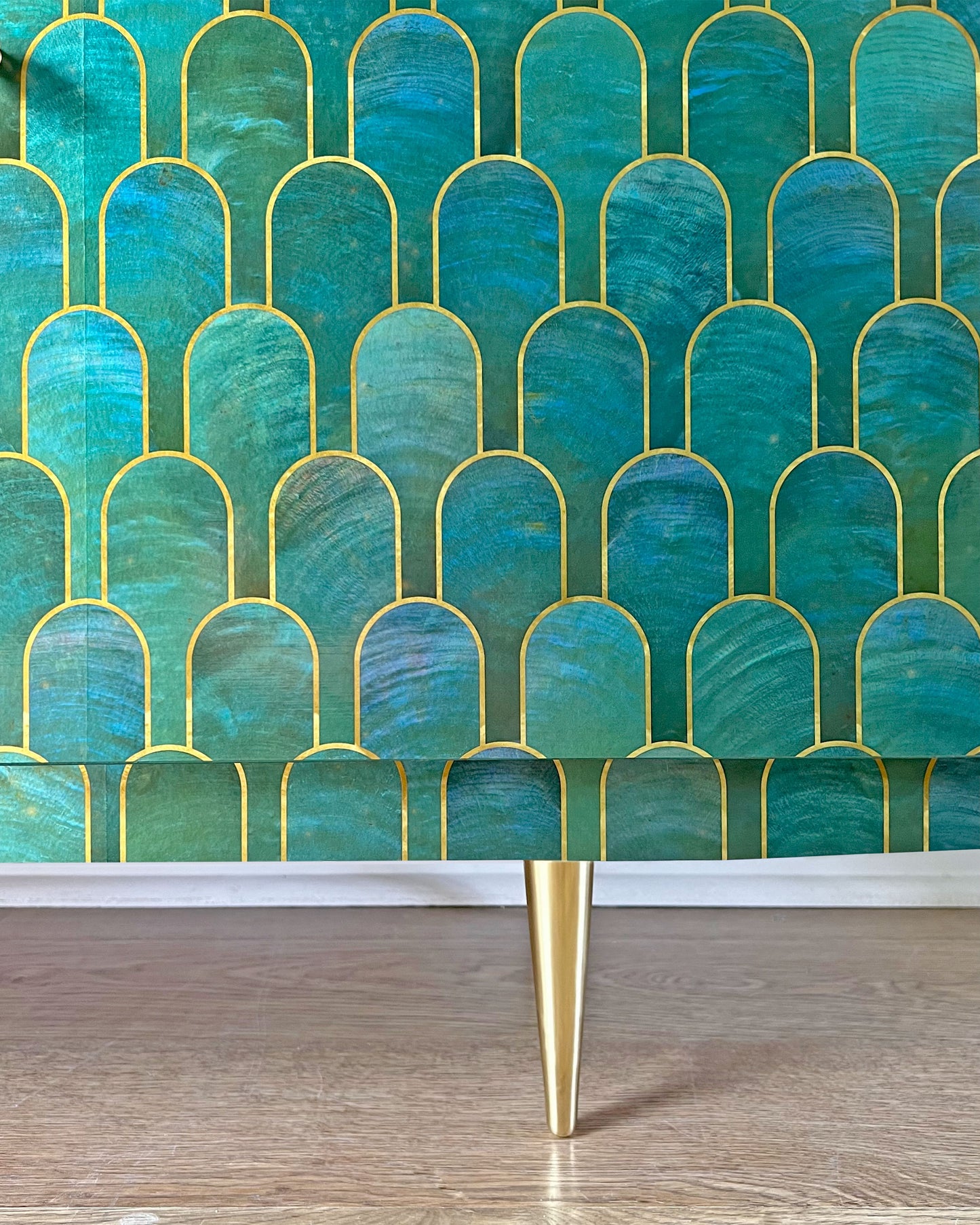 Vintage Bethan Gray Green & Gold 6ft Large Sideboard TV Unit Media Console - *MADE TO ORDER*