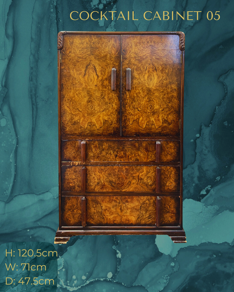 Large Art Deco Walnut Drinks Cocktail Gin Wine Bar Cabinet in Green & Gold - MADE TO ORDER