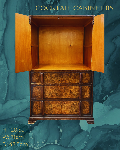 Large Art Deco Walnut Drinks Cocktail Gin Wine Bar Cabinet in Green & Gold - MADE TO ORDER