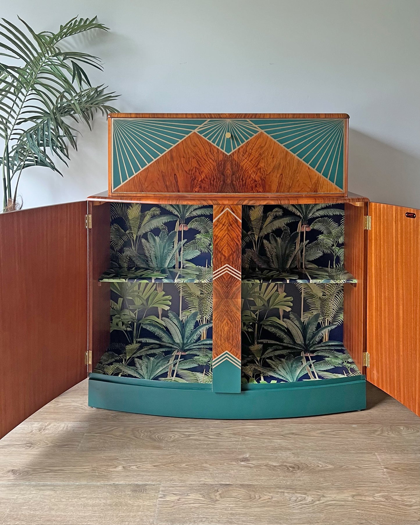 Large Vintage Walnut 1920s Art Deco Cocktail Cabinet - Bespoke Hand-Painted Design - *MADE TO ORDER*