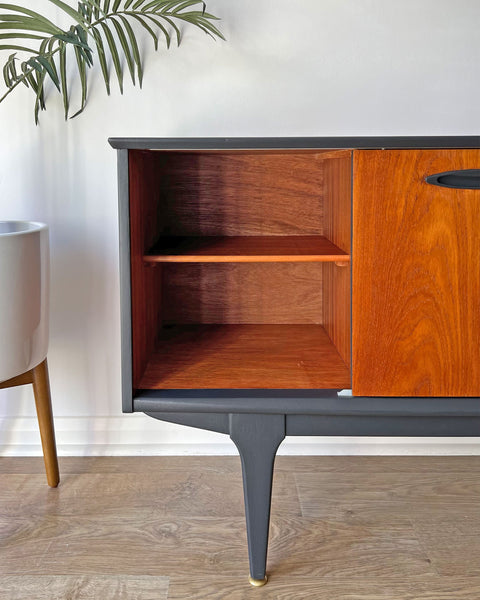 Vintage Mid-Century Jentique Teak Sideboard TV Unit - Anthracite Grey & Gold