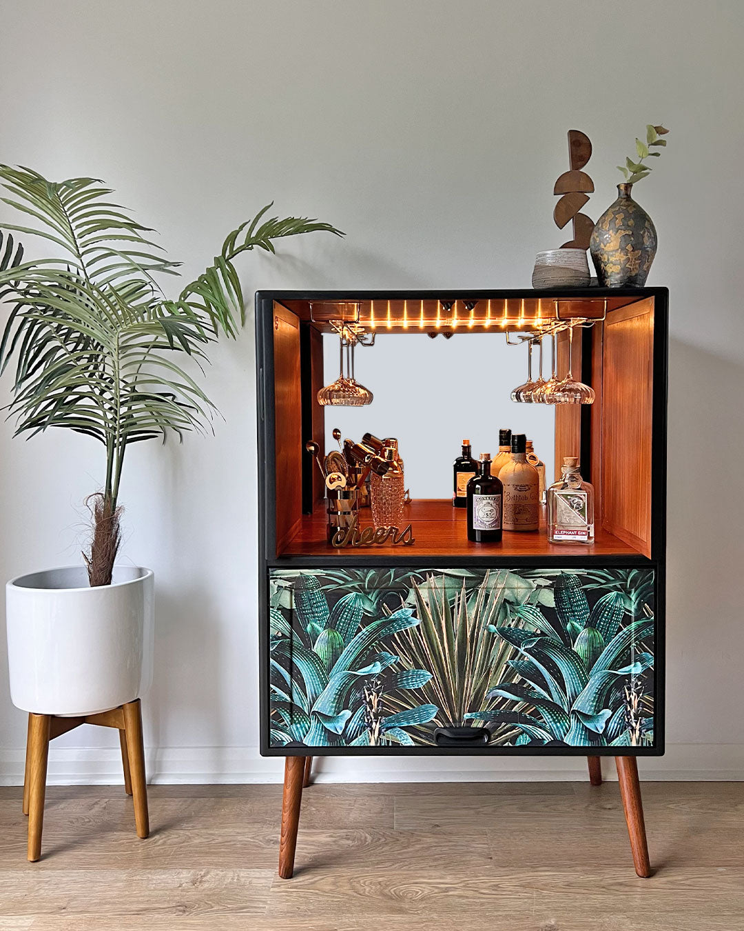 Vintage Mid Century G Plan Fresco Drinks Cocktail Cabinet - Biophilic Lush Succulents - MADE TO ORDER