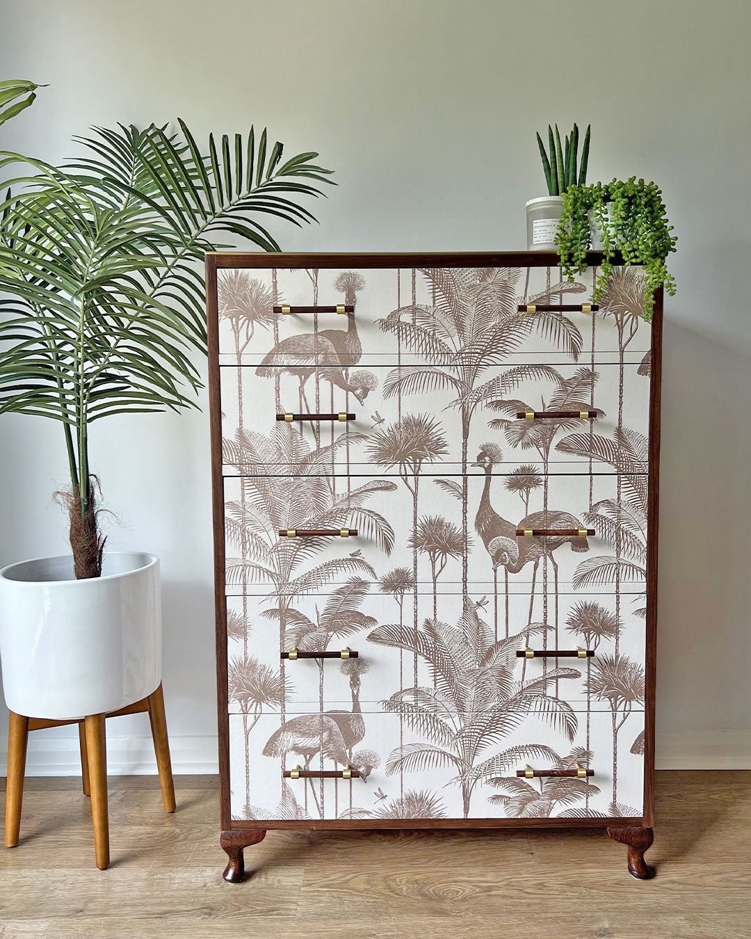 Vintage Large Chest of Drawers Tallboy - Walnut & Divine Savages Crane Fonda