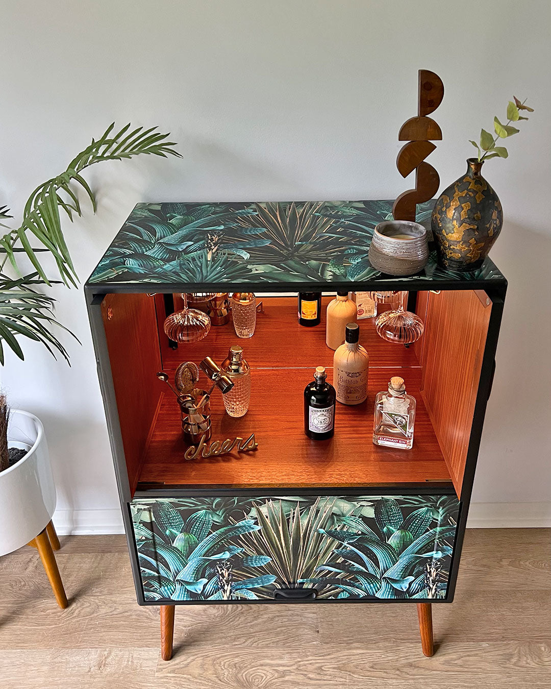 Vintage Mid Century G Plan Fresco Drinks Cocktail Cabinet - Biophilic Lush Succulents - MADE TO ORDER