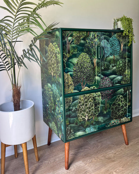 Vintage Mid Century G Plan Fresco Drinks Cocktail Cabinet - Cole & Son Forest - MADE TO ORDER
