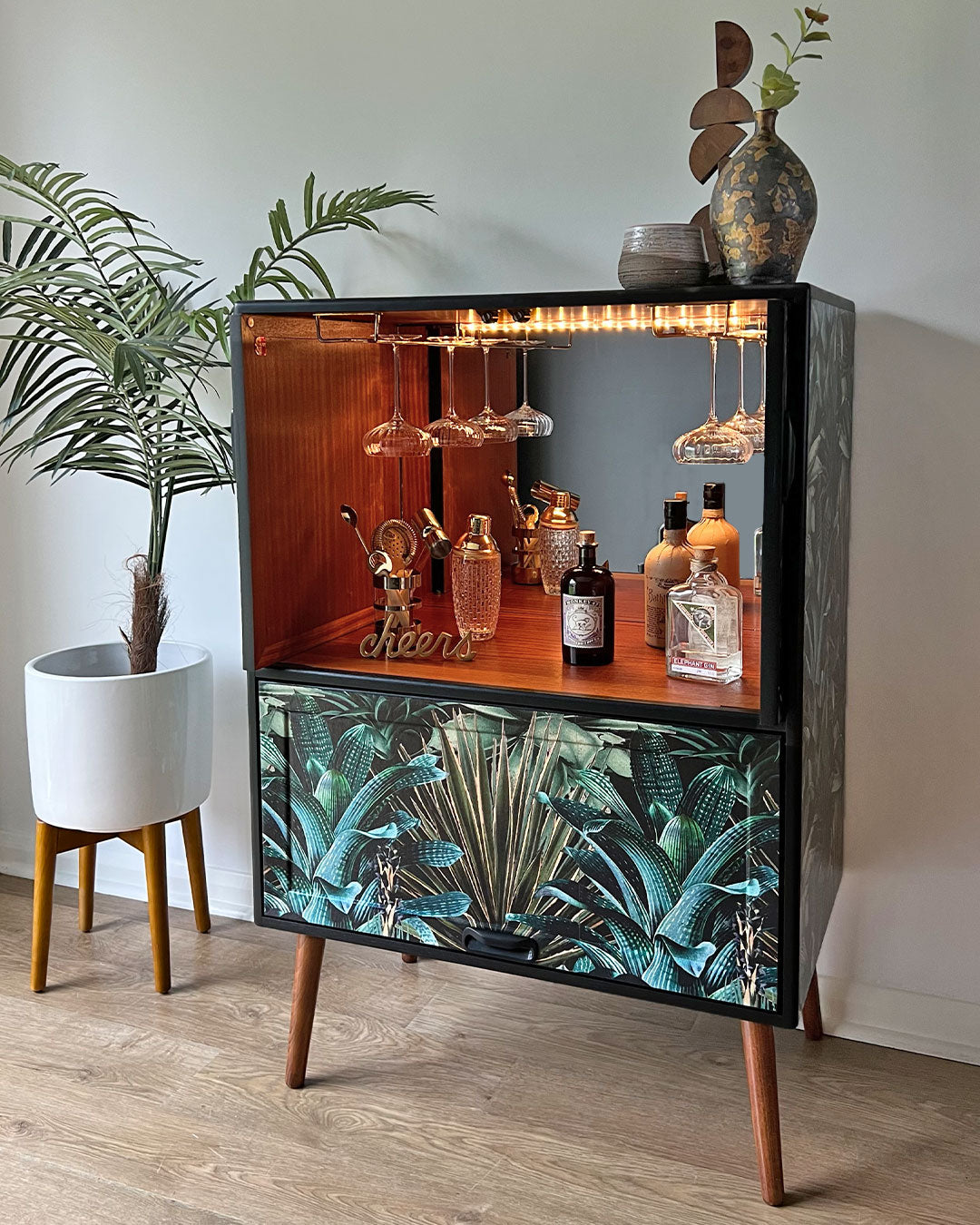 Vintage Mid Century G Plan Fresco Drinks Cocktail Cabinet - Biophilic Lush Succulents - MADE TO ORDER