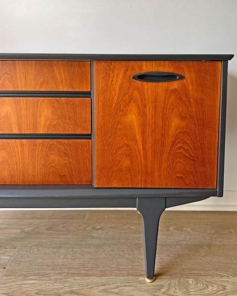 Vintage Mid-Century Jentique Teak Sideboard TV Unit - Anthracite Grey & Gold