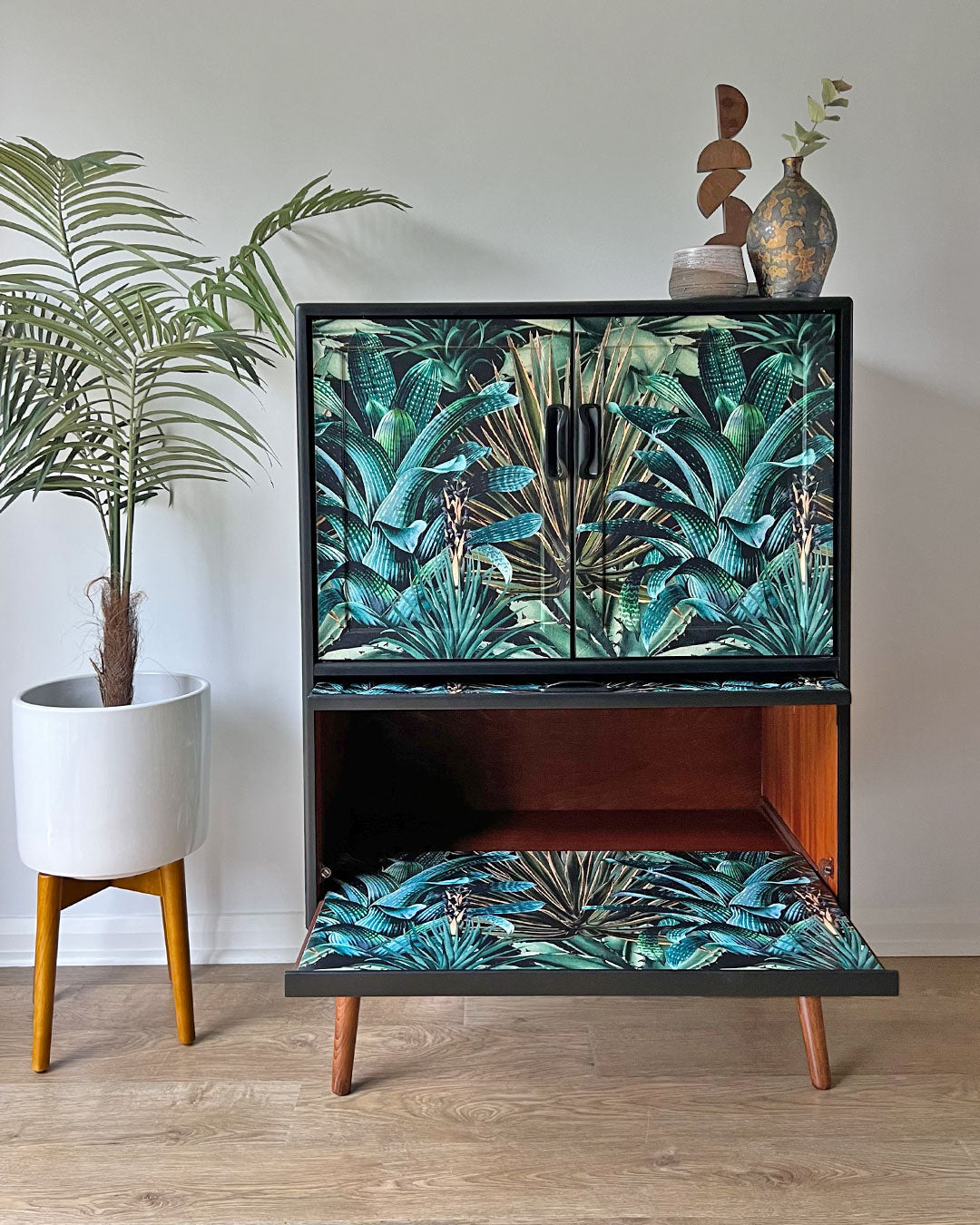 Vintage Mid Century G Plan Fresco Drinks Cocktail Cabinet - Biophilic Lush Succulents - MADE TO ORDER