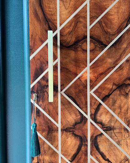 Large Art Deco Walnut Drinks Cocktail Gin Wine Bar Cabinet in Green & Gold - *MADE TO ORDER*