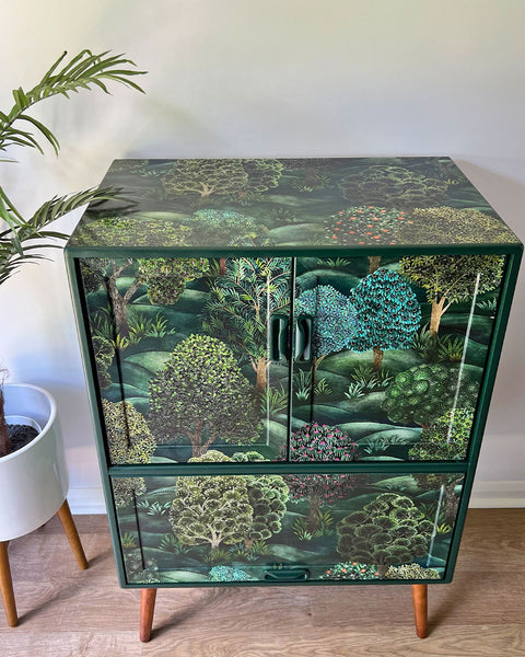 Vintage Mid Century G Plan Fresco Drinks Cocktail Cabinet - Cole & Son Forest - MADE TO ORDER