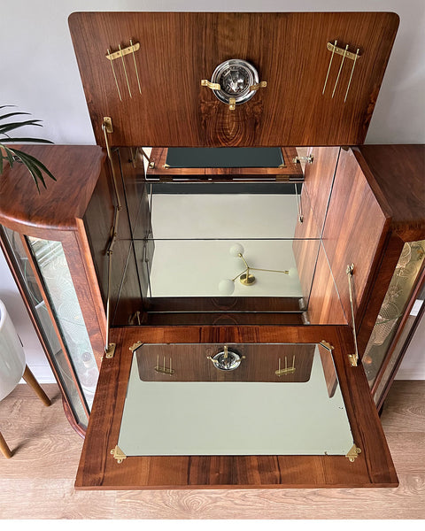Art Deco Gatsby Walnut Geometric Drinks Display Cocktail Gin Wine Bar Cabinet
