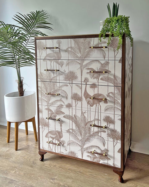 Vintage Large Chest of Drawers Tallboy - Walnut & Divine Savages Crane Fonda