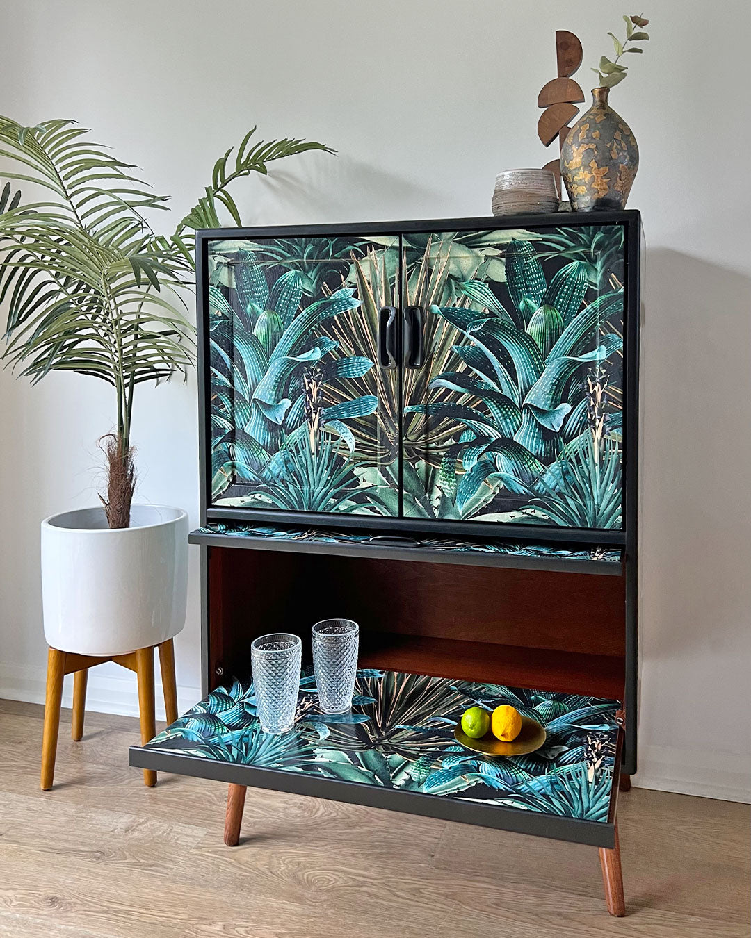 Vintage Mid Century G Plan Fresco Drinks Cocktail Cabinet - Biophilic Lush Succulents - MADE TO ORDER