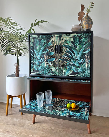 Vintage Mid Century G Plan Fresco Drinks Cocktail Cabinet - Biophilic Lush Succulents - MADE TO ORDER