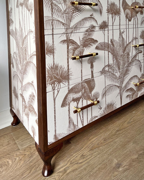 Vintage Large Chest of Drawers Tallboy - Walnut & Divine Savages Crane Fonda
