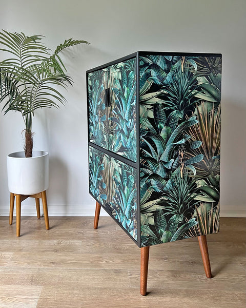 Vintage Mid Century G Plan Fresco Drinks Cocktail Cabinet - Biophilic Lush Succulents - MADE TO ORDER