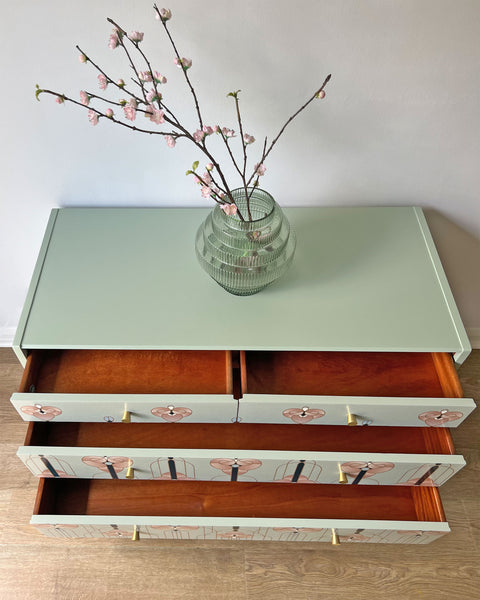 Sage Green Art Noveau Style Vintage Chest of Drawers Small TV Unit
