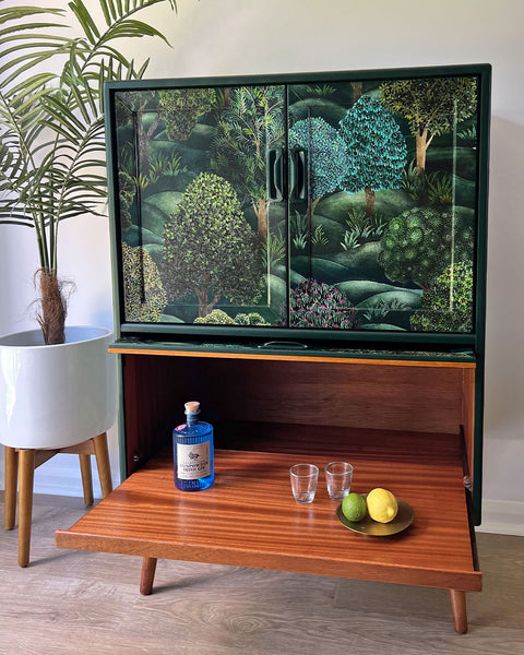 Vintage Mid Century G Plan Fresco Drinks Cocktail Cabinet - Cole & Son Forest - MADE TO ORDER