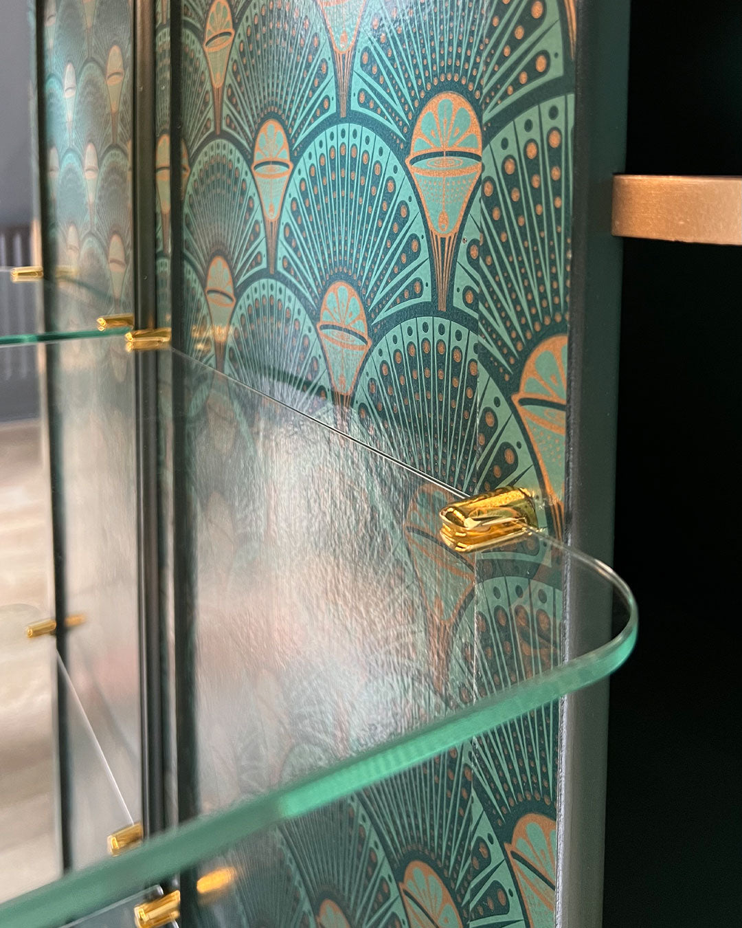 Large Art Deco Walnut Drinks Cocktail Gin Wine Bar Cabinet in Green & Gold - *MADE TO ORDER*