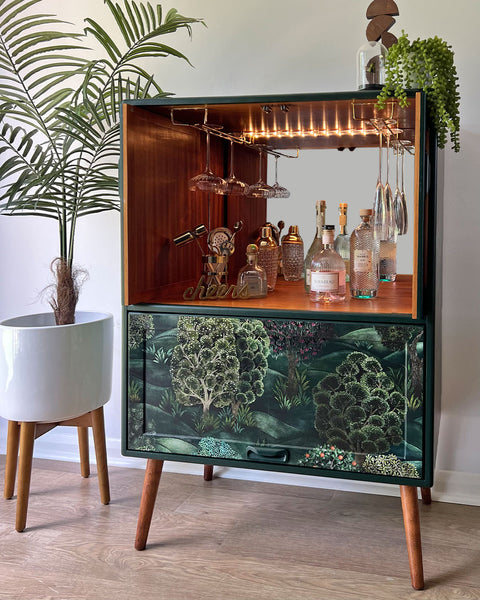 Vintage Mid Century G Plan Fresco Drinks Cocktail Cabinet - Cole & Son Forest - MADE TO ORDER