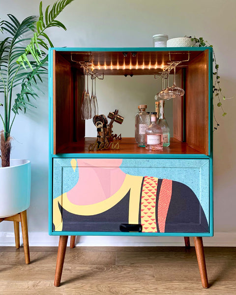 Frida Kahlo Vintage Mid Century G Plan Fresco Drinks Cocktail Cabinet - MADE TO ORDER