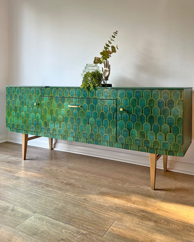 Vintage Large Green & Gold Sideboard TV Unit In Bethan Gray - MADE TO ORDER