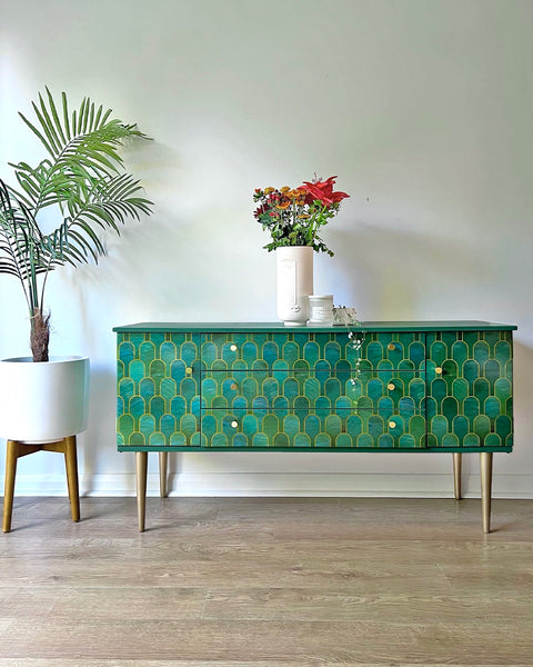 Vintage Green & Gold Sideboard TV Unit Cocktail Cabinet in Bethan Gray - MADE TO ORDER
