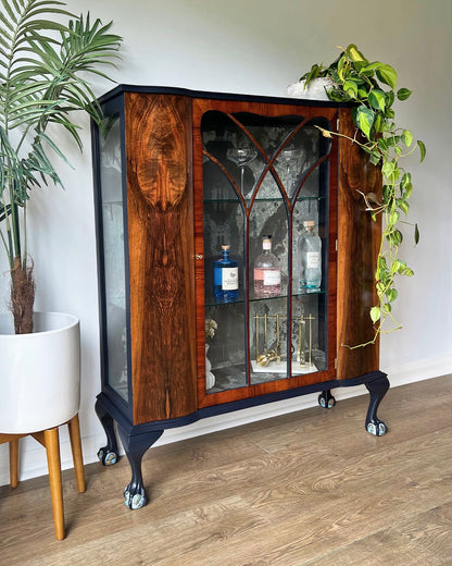 Large Vintage Walnut Display Glass Drinks Cabinet - Timorous Beasties Rorschach - ‘The Archivist’