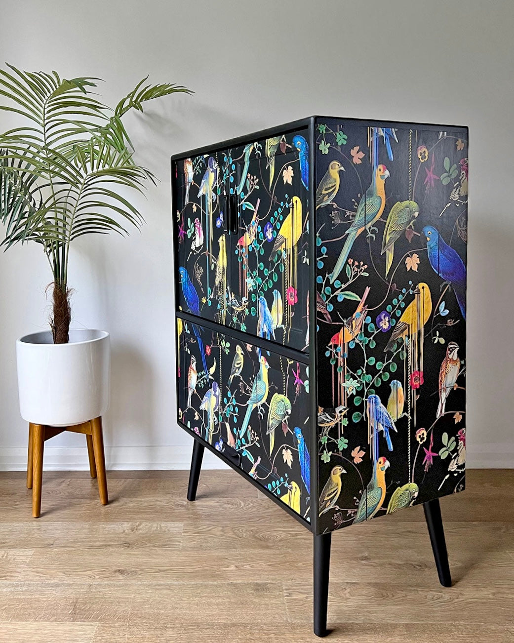 Vintage Mid Century G Plan Fresco Drinks Cocktail Cabinet - Christian Lacroix Birds Sinfonia - MADE TO ORDER