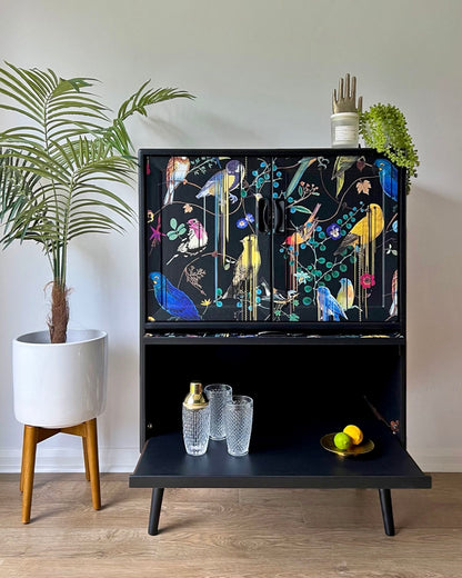 Vintage Mid Century G Plan Fresco Drinks Cocktail Cabinet - Christian Lacroix Birds Sinfonia - MADE TO ORDER