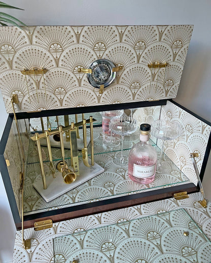 Art Deco Great Gatsby Black & Gold Walnut Drinks Cocktail Gin Wine Bar Cabinet