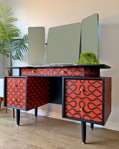 Vintage G Plan Dressing Table Desk in Red & Black Rare Vivienne Westwood Squiggle