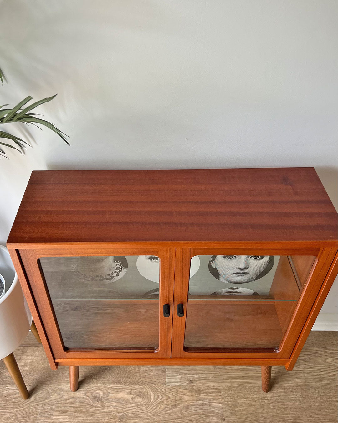 Vintage G Plan Teak Small Glass Fronted Display Drinks Cabinet Sideboard - Fornasetti Tema E Variazioni - *MADE TO ORDER*