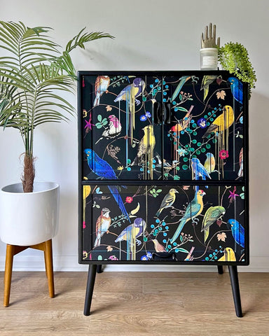 Vintage Mid Century G Plan Fresco Drinks Cocktail Cabinet - Christian Lacroix Birds Sinfonia - MADE TO ORDER