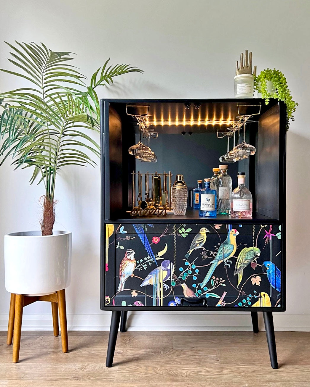 Vintage Mid Century G Plan Fresco Drinks Cocktail Cabinet - Christian Lacroix Birds Sinfonia - MADE TO ORDER