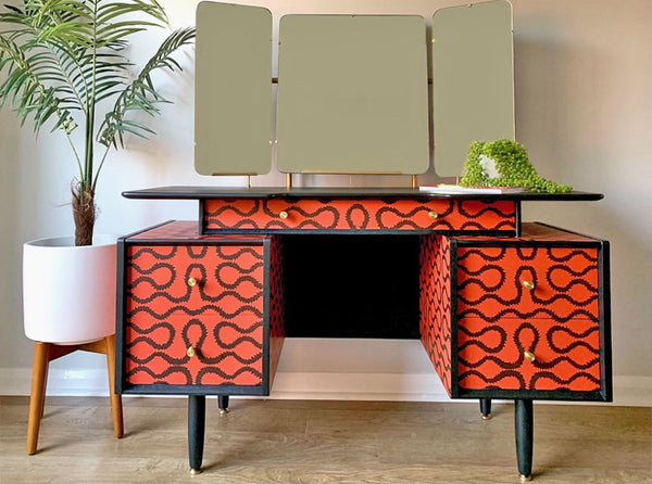 Vintage G Plan Dressing Table Desk in Red & Black Rare Vivienne Westwood Squiggle