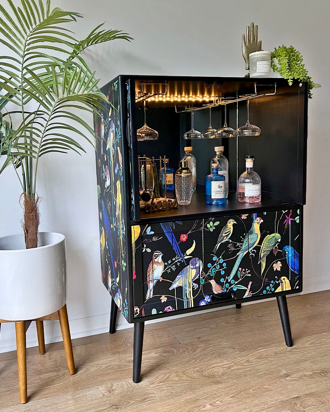 Vintage Mid Century G Plan Fresco Drinks Cocktail Cabinet - Christian Lacroix Birds Sinfonia - *MADE TO ORDER*