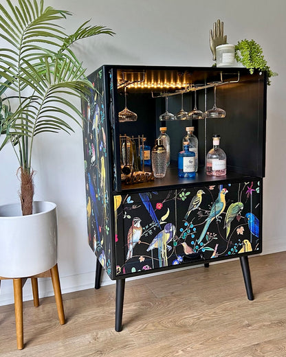 Vintage Mid Century G Plan Fresco Drinks Cocktail Cabinet - Christian Lacroix Birds Sinfonia - MADE TO ORDER