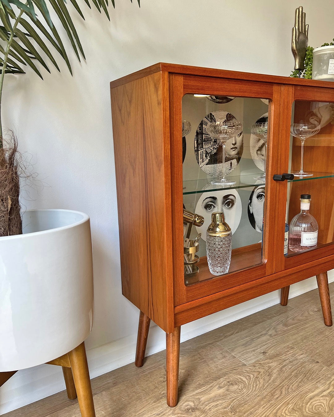 Vintage G Plan Teak Small Glass Fronted Display Drinks Cabinet Sideboard - Fornasetti Tema E Variazioni - *MADE TO ORDER*