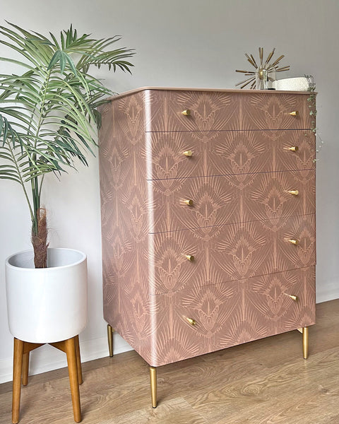 Art Deco Large Chest of Drawers in Divine Savages Blush Pink Gershwing